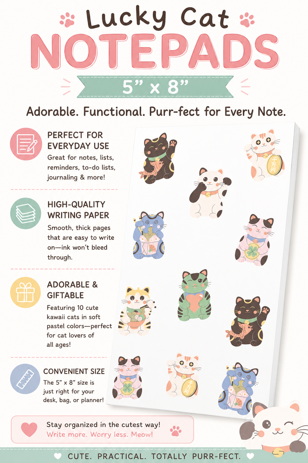 Lucky Cat Notepads 5" x 8" - 2 pack