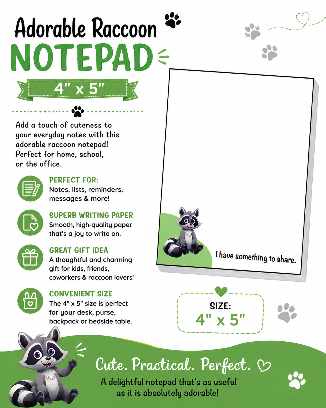 Raccoon Notepad - I have Something to Share - Set of 4