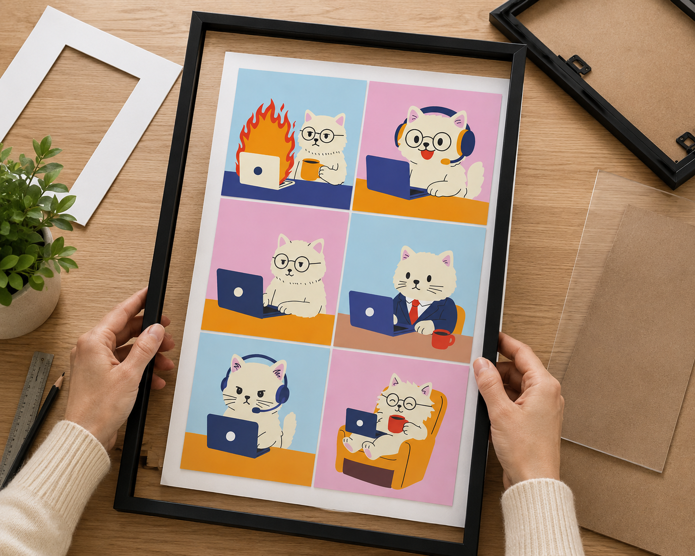 Work From Home Kitty Poster - 18" x 24"
