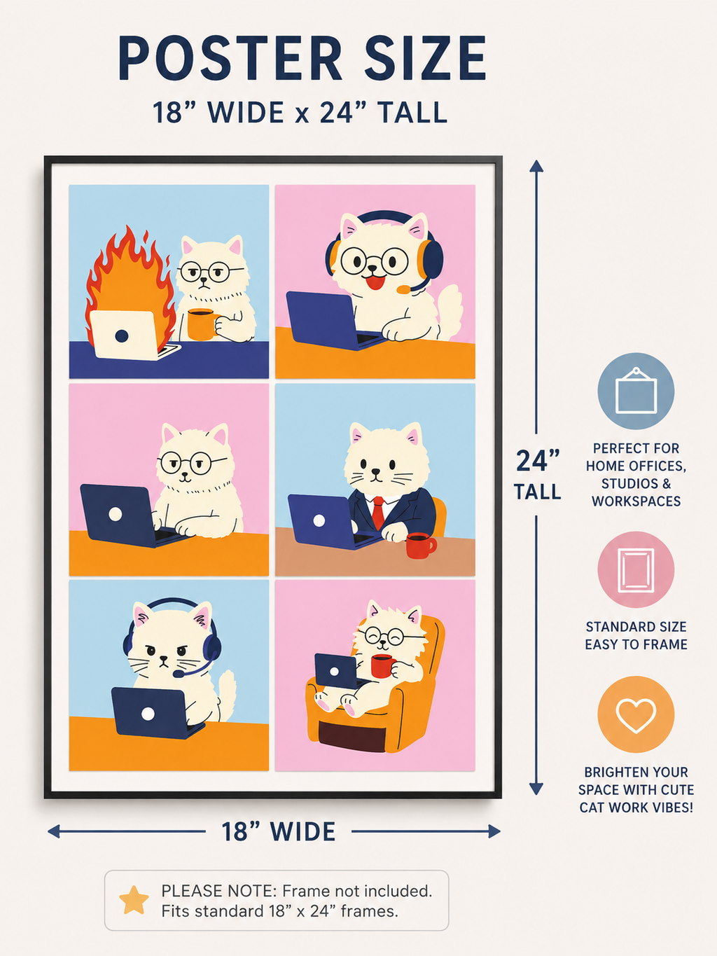Work From Home Kitty Poster - 18" x 24"